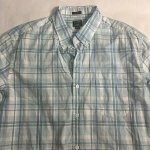 J.Crew Mens XL Slim Flex Washed Plaid Button‎ Down Shirt Blue White